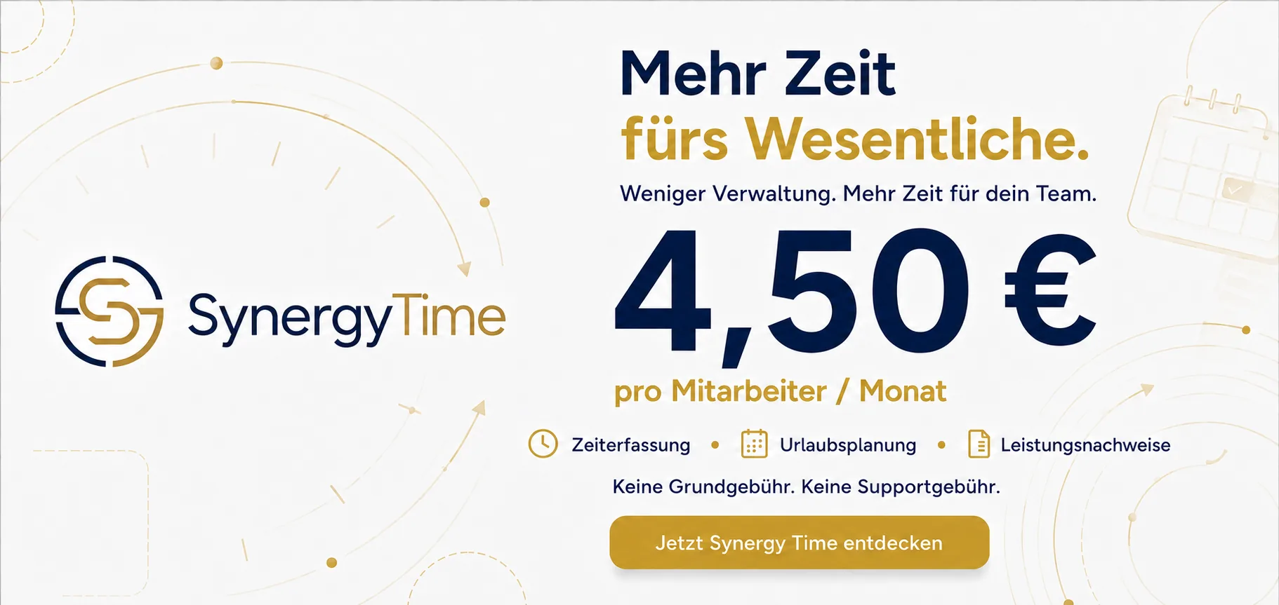 Synergy Time – Mehr Zeit fürs Wesentliche. 4,50 € pro Mitarbeiter und Monat. Jetzt entdecken.