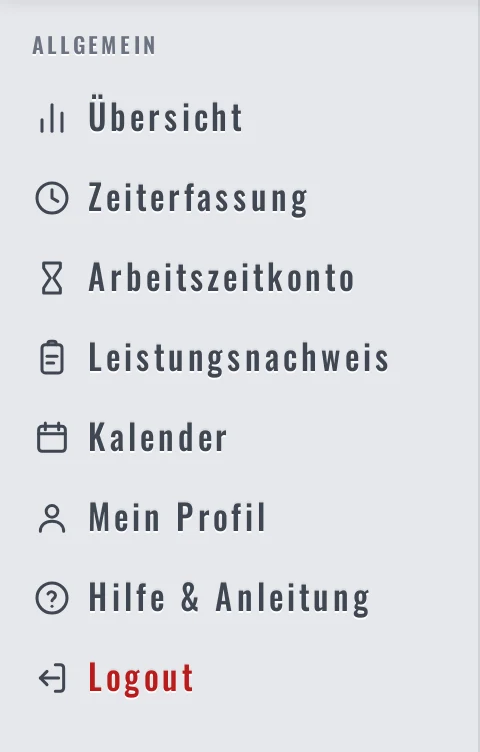 Linke Navigationsleiste eines Mitarbeiters: nur die Gruppe Allgemein